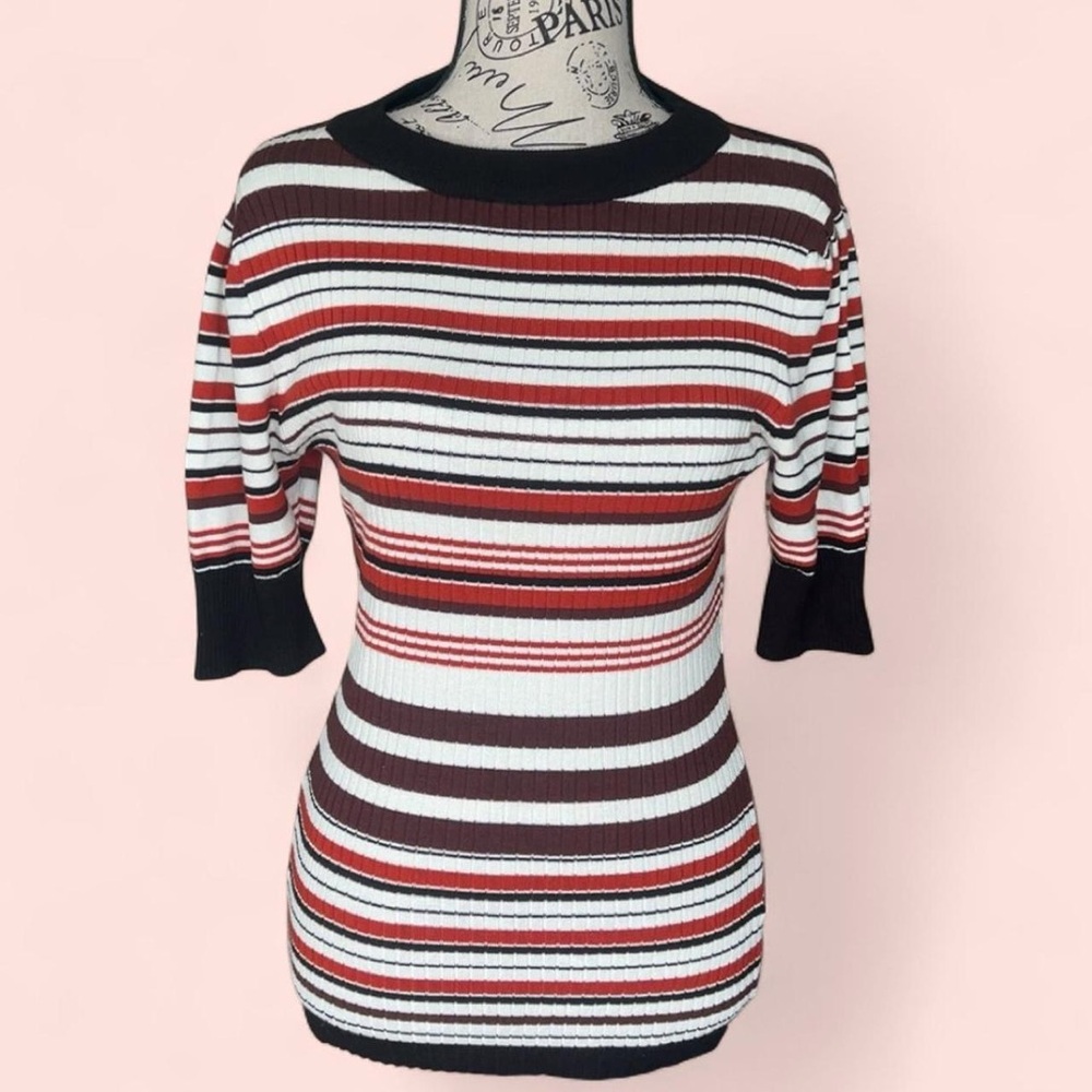 Jaclyn Smith 3/4 Sleeve Striped Short Sleeve Sweater Size Small